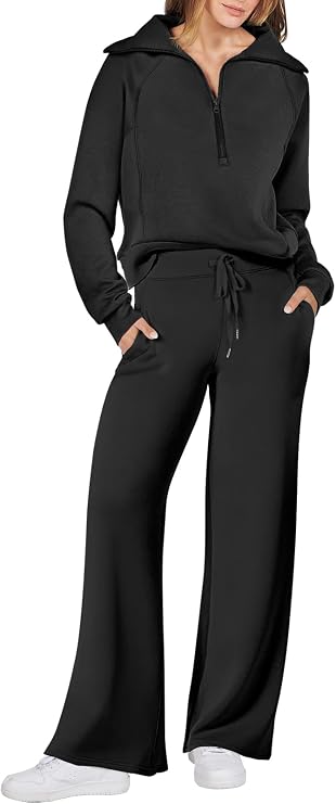 Women’s 2 Piece Fall Sweatsuit | Half-Zip Top & Wide-Leg Pants
