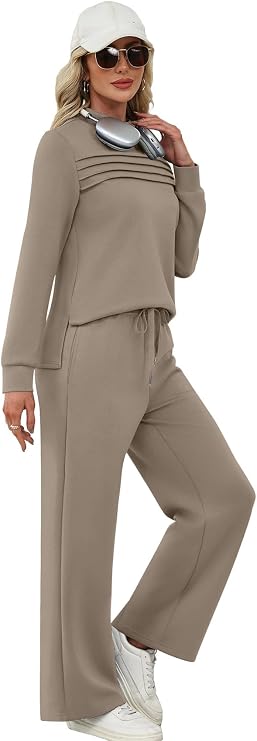 Women’s 2 Piece Fall Lounge Set | Long Sleeve & Wide Leg Pants