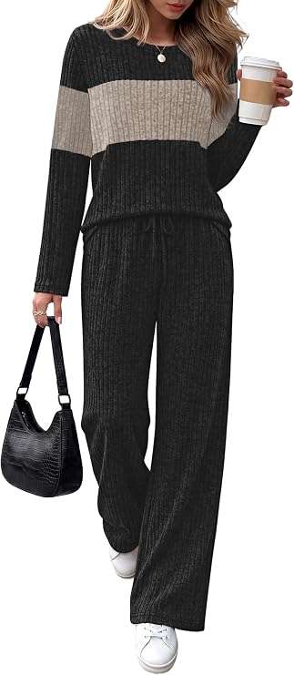Women’s 2 Piece Matching Set | V-Neck Top & Wide Leg Pants