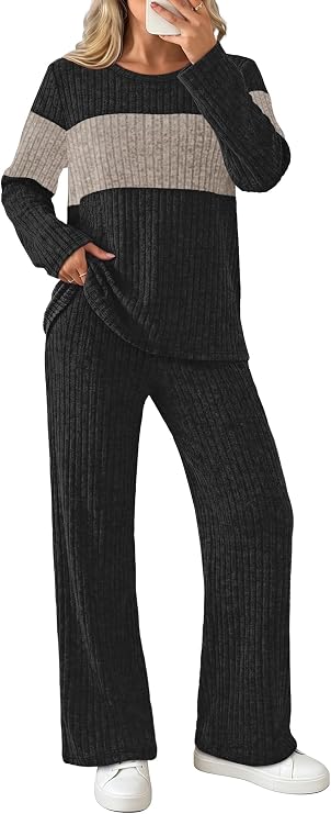 Women’s 2 Piece Matching Set | V-Neck Top & Wide Leg Pants
