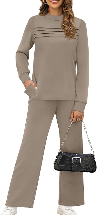 Women’s 2 Piece Fall Lounge Set | Long Sleeve & Wide Leg Pants