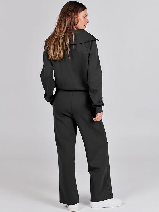 Women’s 2 Piece Fall Sweatsuit | Half-Zip Top & Wide-Leg Pants
