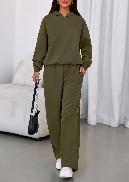 Women’s 2 Piece Lounge Set | Matching Hoodie & Wide Leg Pants