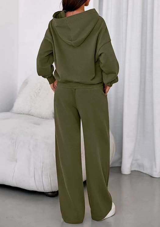 Women’s 2 Piece Lounge Set | Matching Hoodie & Wide Leg Pants