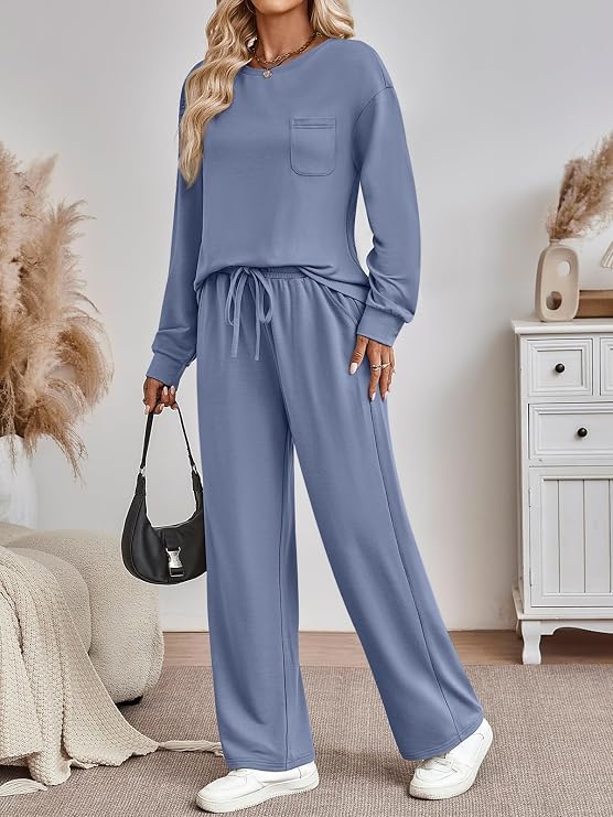 Women’s 2 Piece Lounge Set | Matching Sweatsuit & Wide-Leg Pants