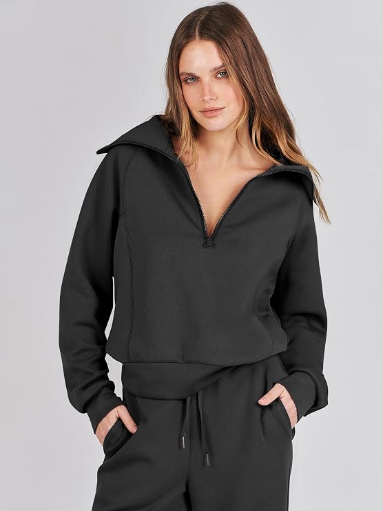 Women’s 2 Piece Fall Sweatsuit | Half-Zip Top & Wide-Leg Pants