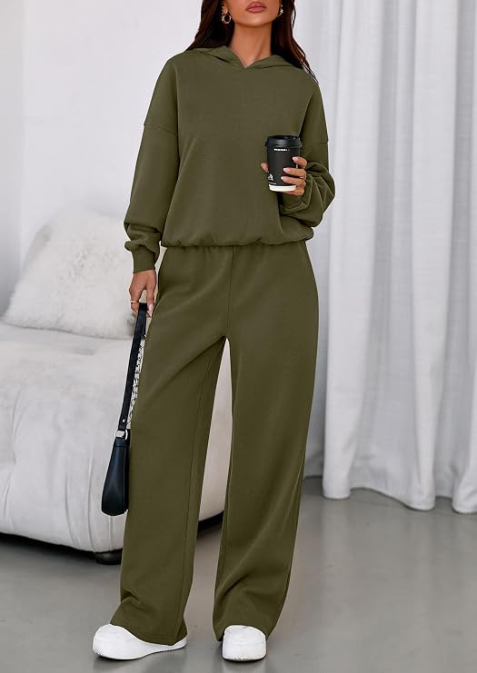 Women’s 2 Piece Lounge Set | Matching Hoodie & Wide Leg Pants